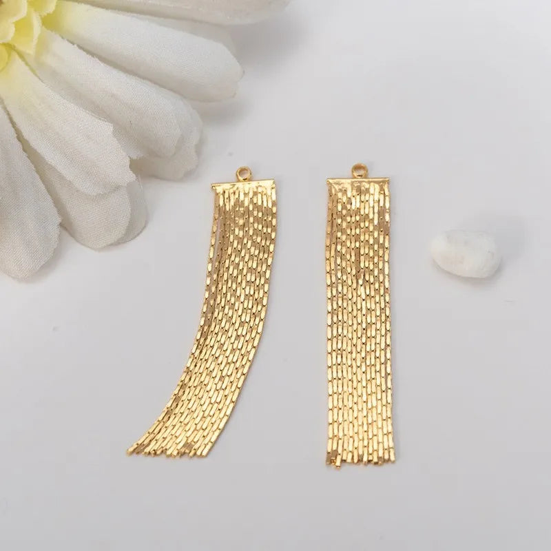 Exquisite 9*48mm Water Ripple Bamboo Bead Chain Tassel Gold Plated Long Tassel Pendant for DIY Earrings Jewelry Accessories
