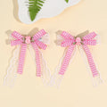 CN 2Pcs White Lace Flower Hair Bow Boutique Fabric Checked Pink Hair Bow Clip for Women Girls