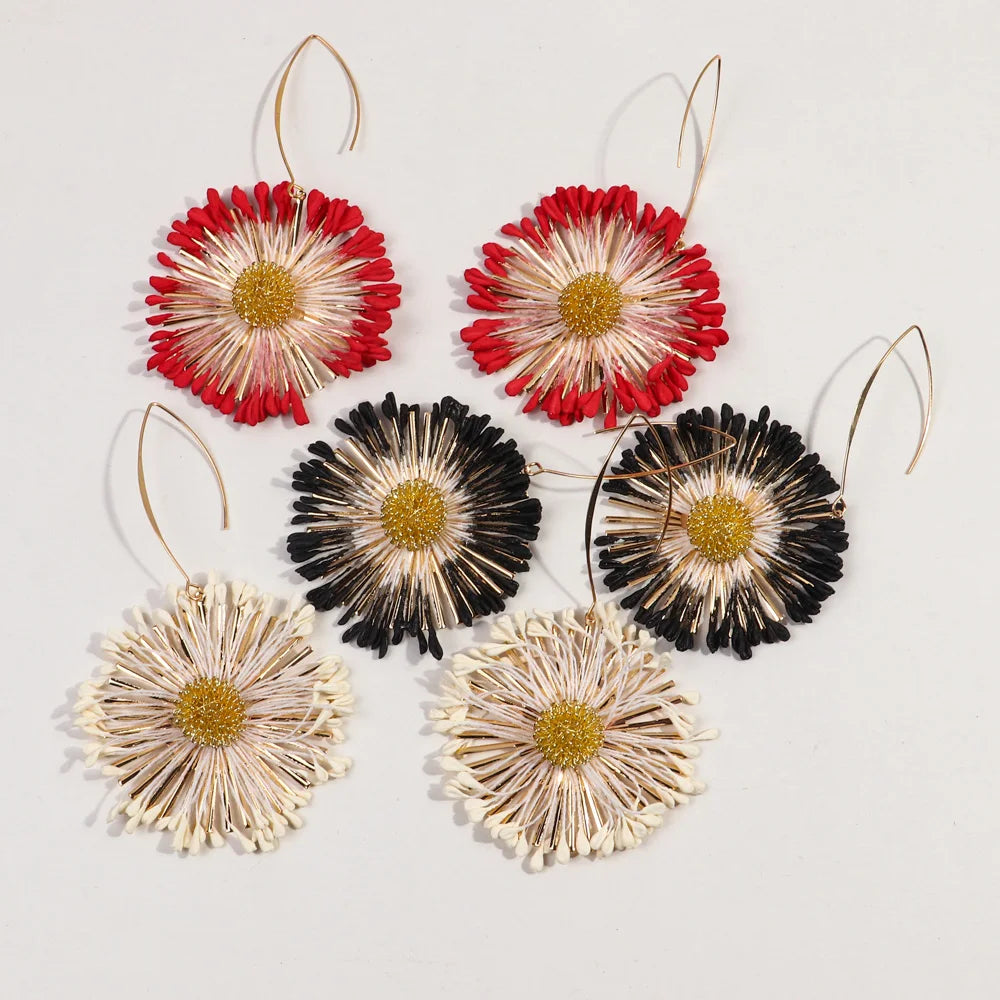 Bohemian Vintage Casual Jewelry Small Daisies Sunflower Cute School Girl Exaggerated Cloth Flowers Drop Earrings for Women