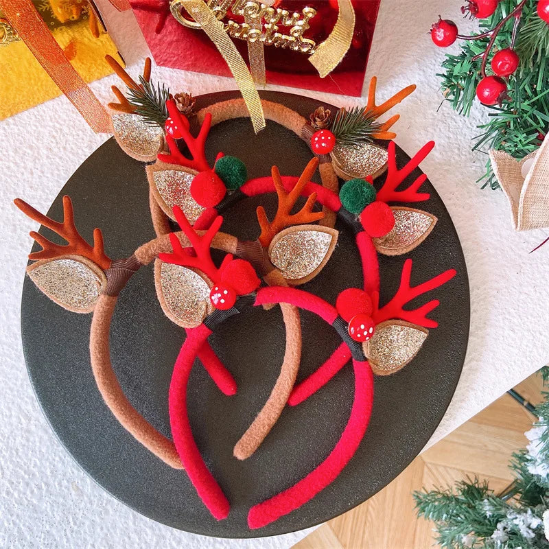 Cute Korean Style Fabric Antlers Headband with Buckle Festive Christmas Party Hair Accessories and Gifts