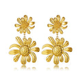 New Fashion High-End Stainless Steel Jewelry Gold Color Ear Studs Hang Flower Sunflower Elegant Earrings for Women Birthday