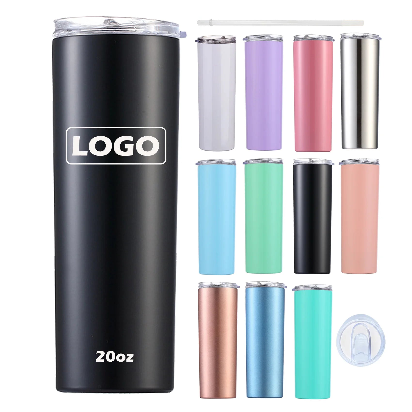 Custom 20 oz Double Wall Stainless Steel Travel Mug Vacuum Insulated Tumbler Straight Skinny Tumbler With Lid Straw