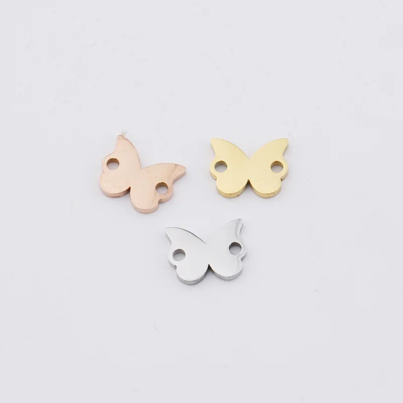 10x8mm  Stainless Steel Metal Jewelry Accessories Finding Double Two Holes Butterfly Shape Pendant Charm for Necklace Bracelet