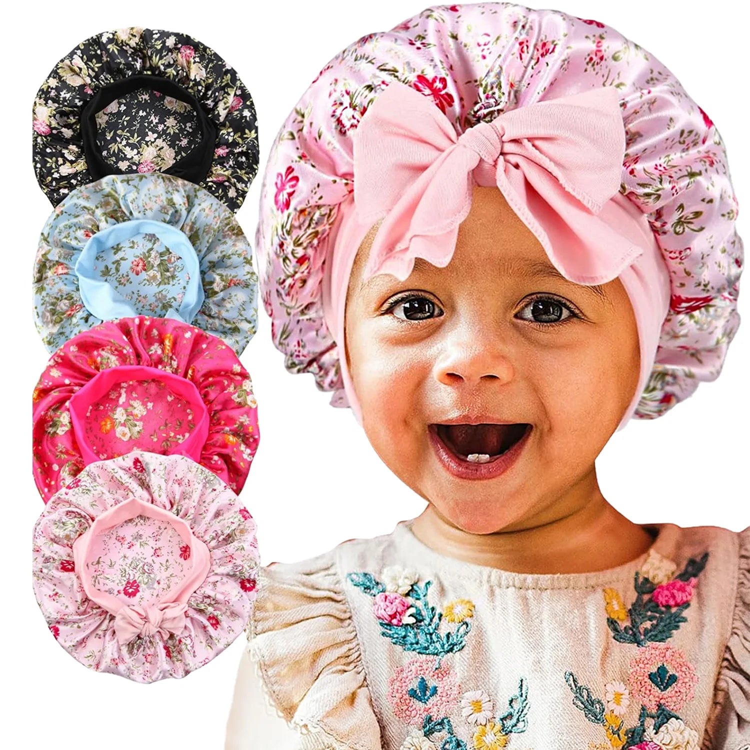 Custom Logo Silk Bonnet Baby Sleeping Bonnet Satin Cap for Girl Baby Toddler Tie Bonnet Kid Sleep Cap Multicolor