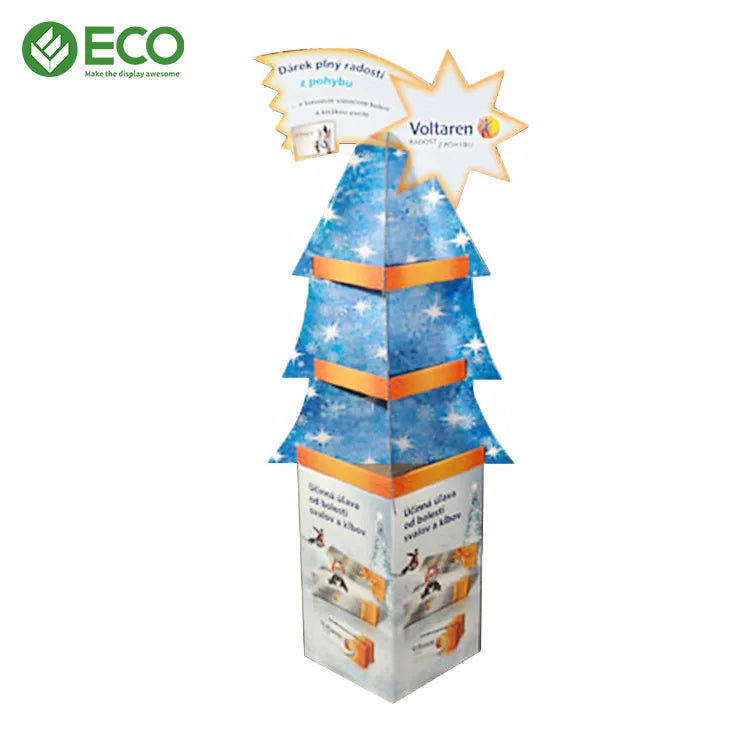 Customized Cardboard Floor Display Shelf Rack Christmas Tree Stand CMYK/Pantone Printing ROHS/ISO9001 Certified ECO Package