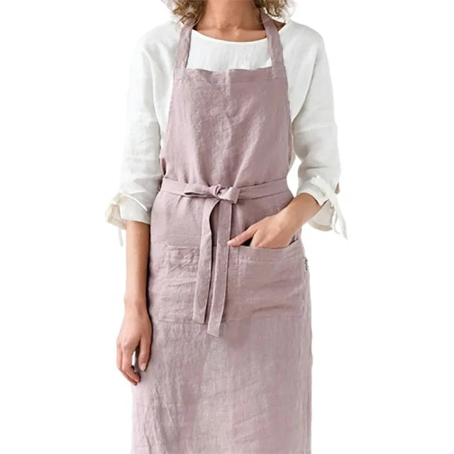 SunYue Adjustable Custom Logo Han Edition Workshop Garden Use Cotton Linen Apron With Pockets