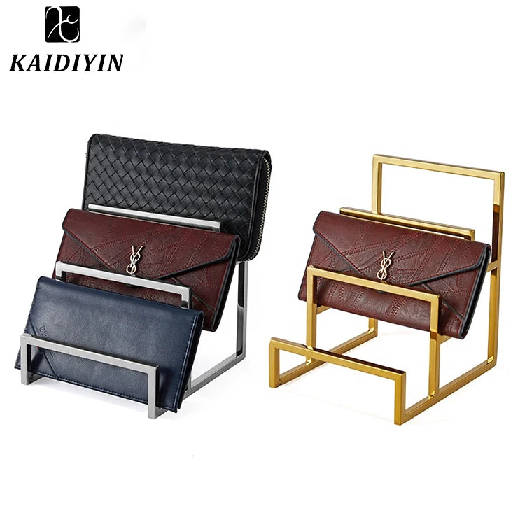 Three-Layer Gold Stainless Steel Fashion Wallet Display Stand Polished Retail Store Counter Display Rack Made of for Durable Met