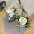 E Faux Pearl Decor Wrist Corsage Ribbon Flowers Artificial Roses Satin Silk Wedding Flower Boutonniere Pin Wrist Corsage for Men