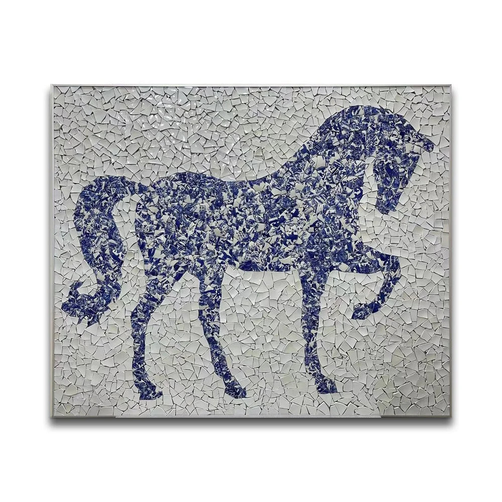 Wholesale Animal Design Decoration Shattered Mosaic Ceramic Blue Horse Handmade Wall Art Home Decor