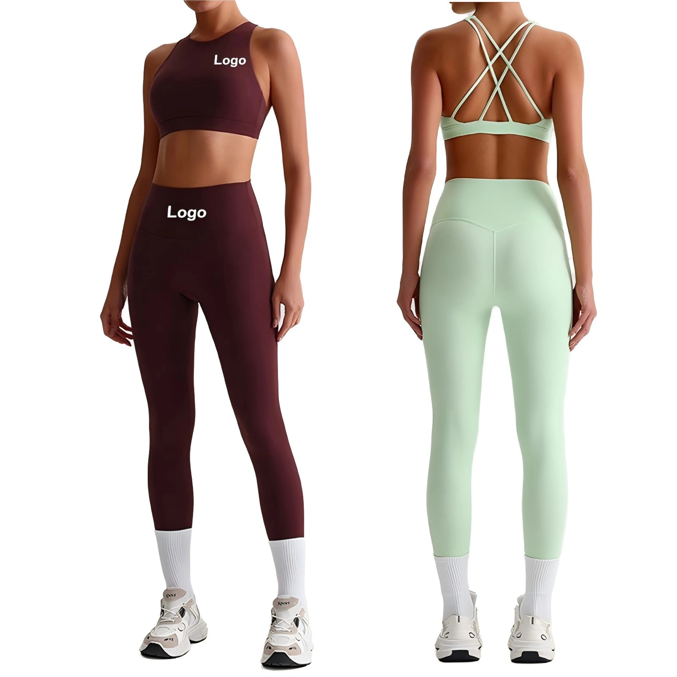 Janya High Quality Workout Wear Custom Logo Activewear Sets 2 Pcs Gym Fitness Sports Bra High Waist Yoga Leggings Set for Adults
