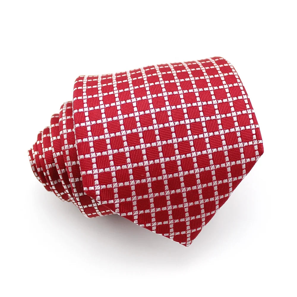 China Wholesale Custom Necktie Classic Plaid Checkered Business Wedding 100% Silk Jacquard Woven Men Red White Check Tie for Men