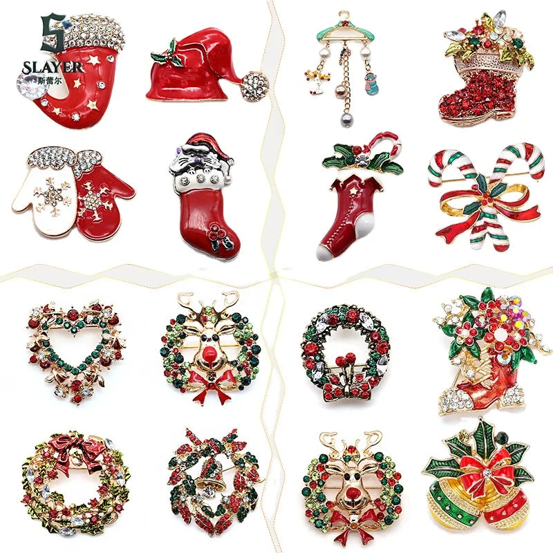 Fashion Cartoon Cute Christmas Children's Wedding Party Alloy Custom Rhinestone Brooch Jewelry for Women