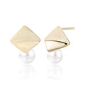 New Trendy Geometric Design Jewelry 925 Sterling Silver Freshwater Pearl Stud Earrings for Women Girls