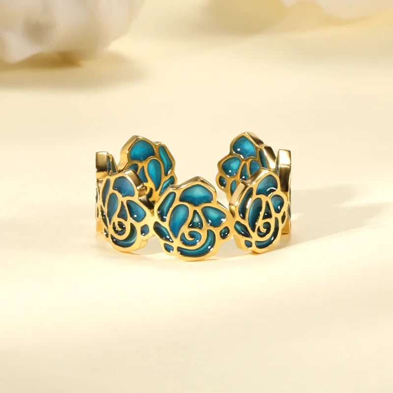 Lateefah OEM INS Style Enamel Jewelry 18k Gold Plated Flower Light Luminous Mixed Rings Women