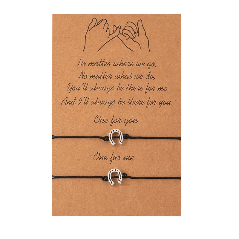 Wholesale 2 Pieces Set Horseshoe Bracelets Make a Wish String Horse Shoe for Friend and Couple Lovers Cuff Bracelet
