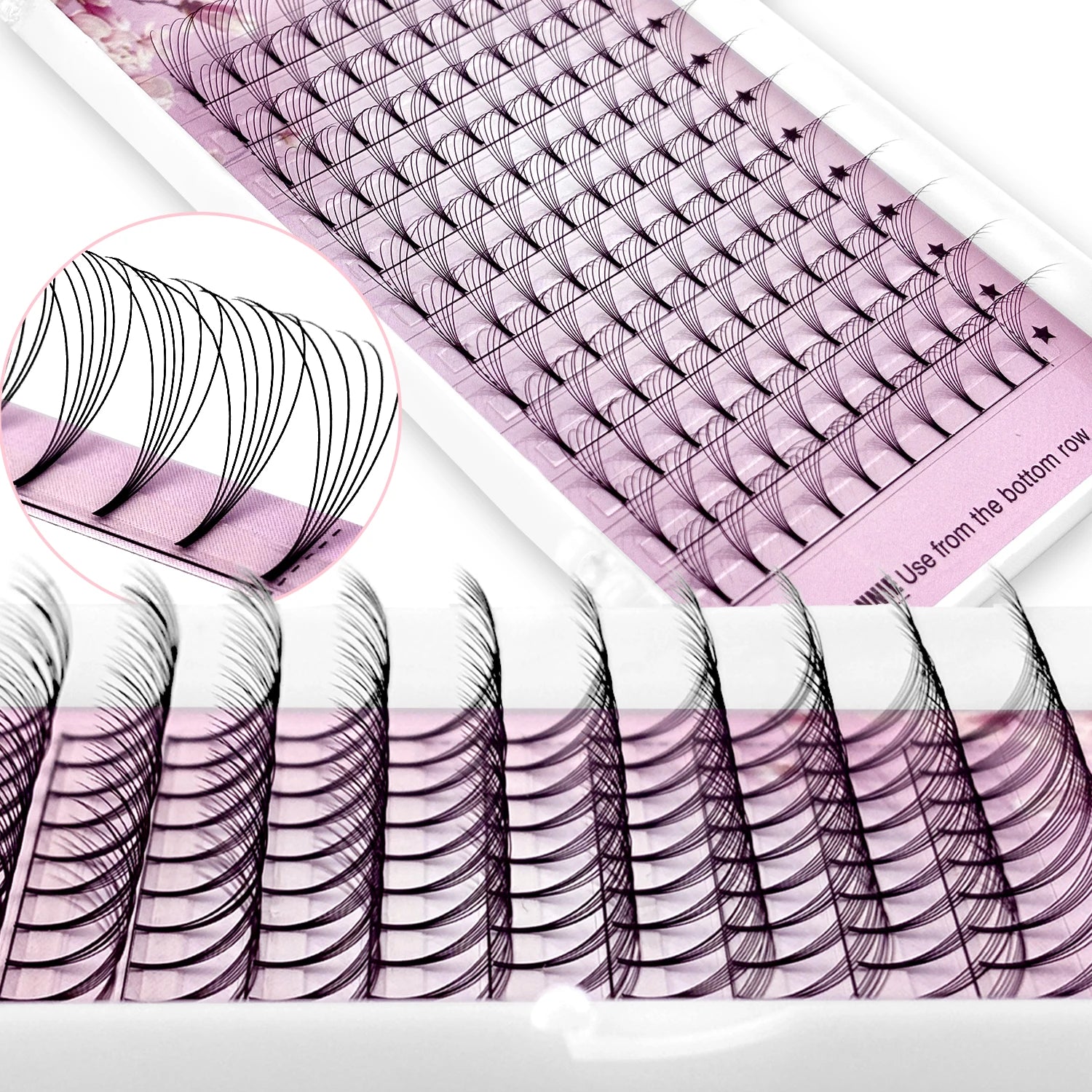 Abonnie Korean Pbt Fibers 10D Large Tray Short Stem 0.05 C D Curl 8-15Mm Mix Pre Made Fan Lashes Matte Black Premade Fan