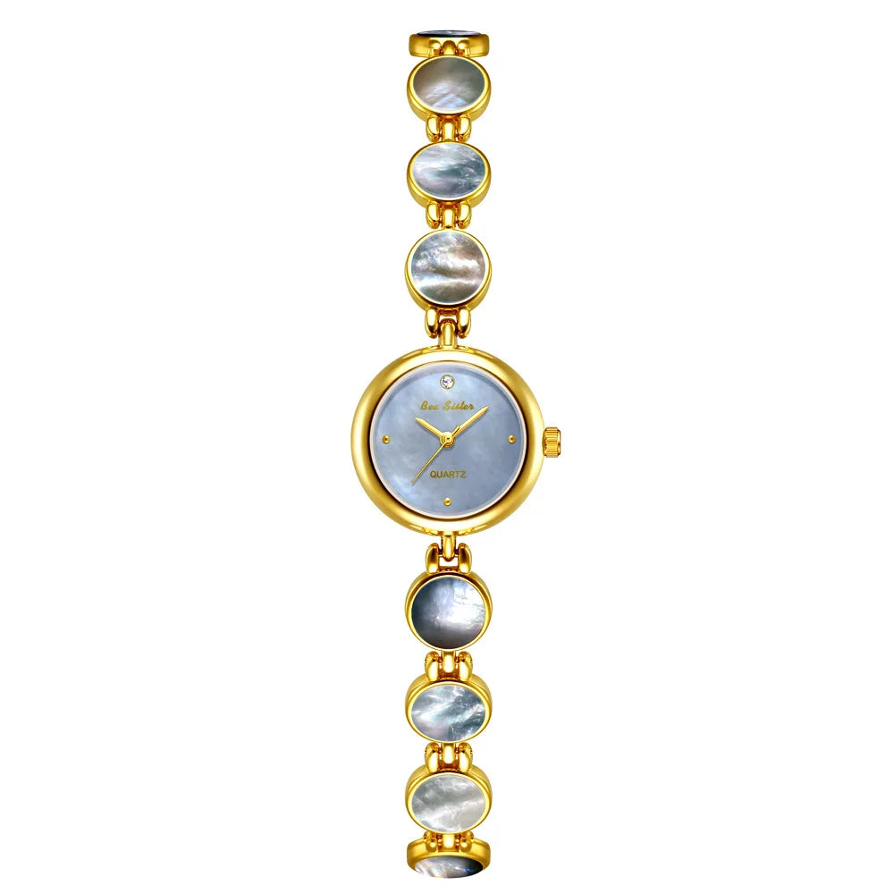 2025 Luxury Quartz Stainless Steel Gold Pointer Display 22mm Business Sport Fashion Watch High-grade Natural Pearl Shell Casual
