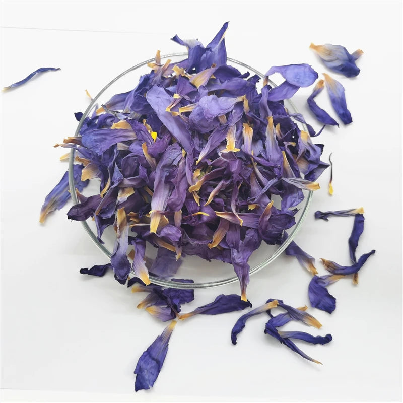 Egyptian Blue Lotus Flower Petal Tea Grade Bulk Dried Ingredients in Sachets Bottles Boxes Cups and Bags