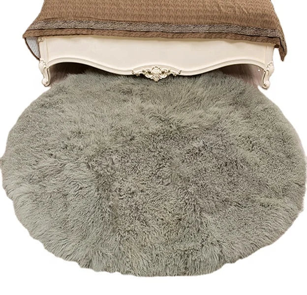 Modern Round Cushion Natural Long Wool Curly Hair Tibetan Sheep Fur Blankets Real Mongolian Lambskin Fur Plates with High Pile