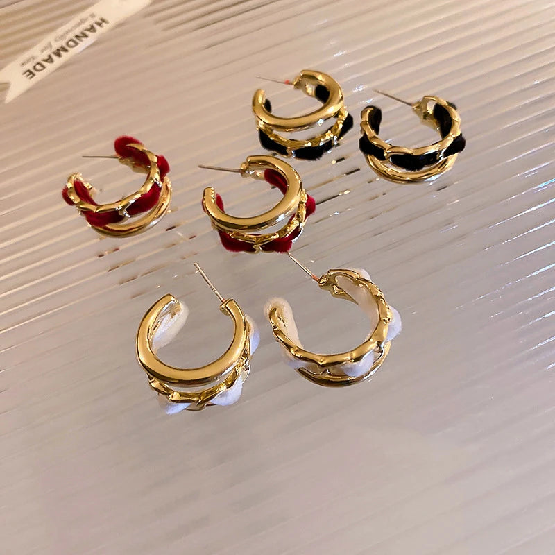 French Retro Metal Double Earring Vintage Fashion Women Earrings for Gift Engagement Party