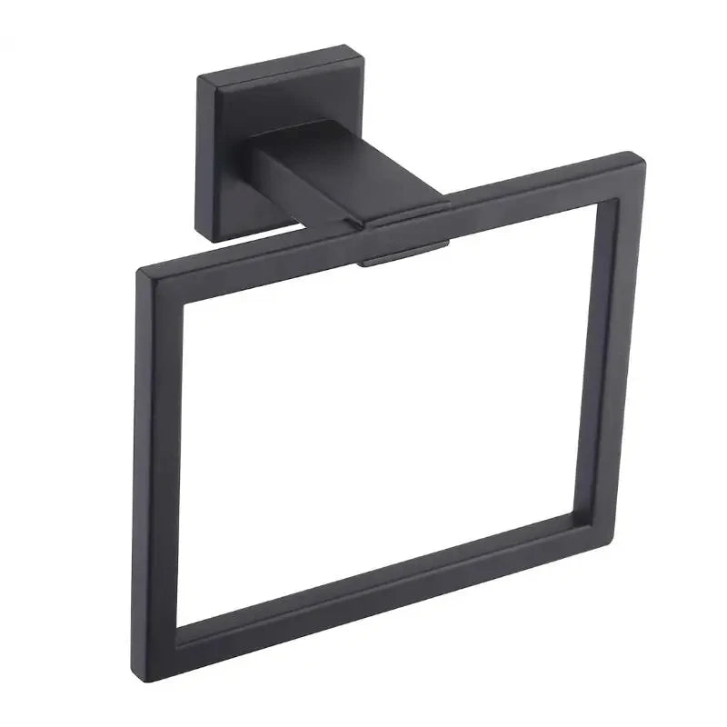 Wall Mount Stainless Steel Square Black Eco-Friendly Modern Hotel Towel Ring and Bar Holder for Bathroom