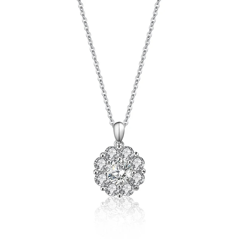 925 Sterling Silver Necklace with 1 Carat Moissanite Diamond Flower Pendant Fashionable Link Chain Trendy Moissanite Necklaces