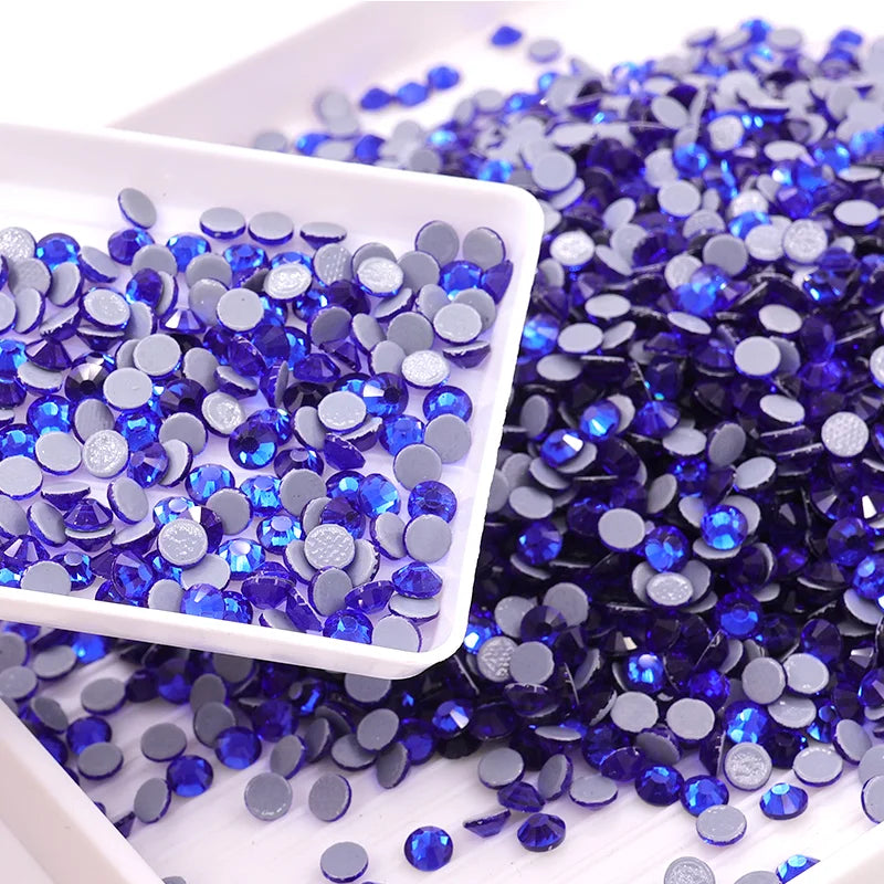 Wholesale High Quality Sapphire Glass Hotfix Flat Back Rhinestones Crystals Stones for Clothes Shoes Decoration