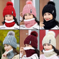 Winter Custom logo Windproof Beanie Hat Scarf Set for Women and Girl