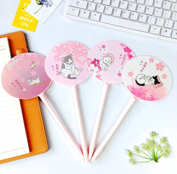 Prize Gift Kids Fancy Cherry Blossom love Fan Plastic Gel Pens with logo