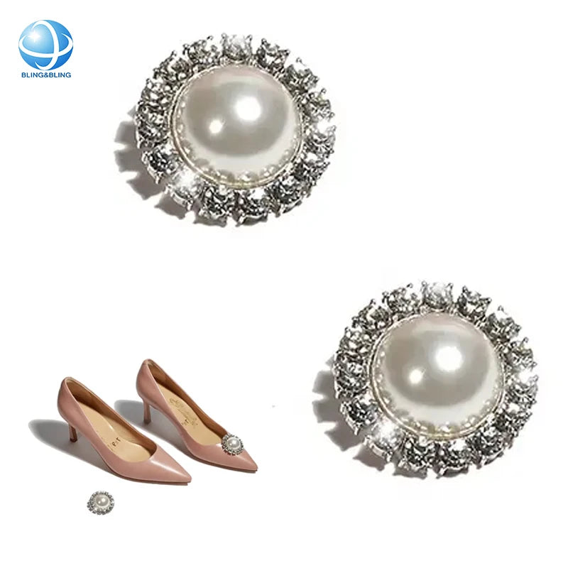 Minimalist Round Pearl Clip Shoe Buckles Women Fashion Shoe Accessories Rhinestone Metal Shoe Clip for Vamp Decorative