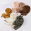 Fashion Great Price Women Bubble Pearl Chiffon Scarf Hijab Flower Tassel Shawls Wholesale Headband Tudung Scarves