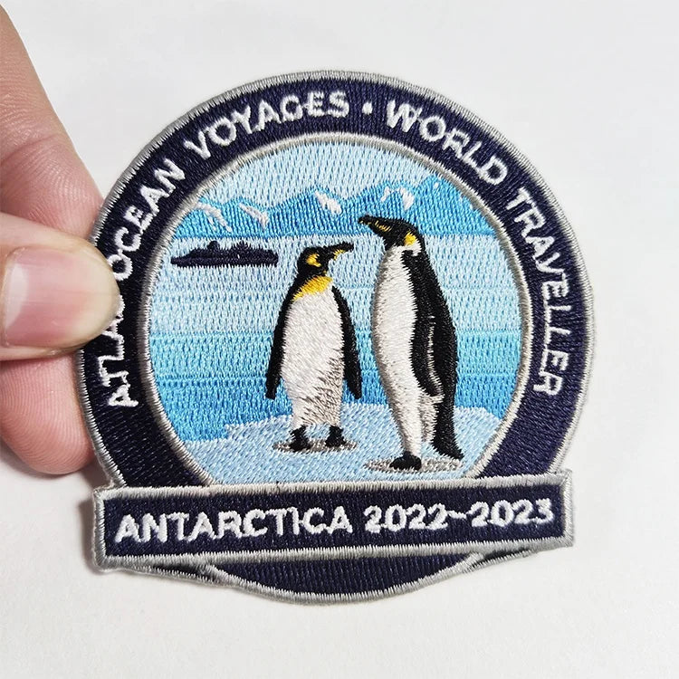 Wholesale Customization of 3-inch Penguin Pattern Iron-on Backing 3D Embroidered Patches with Merrow Border for Hats