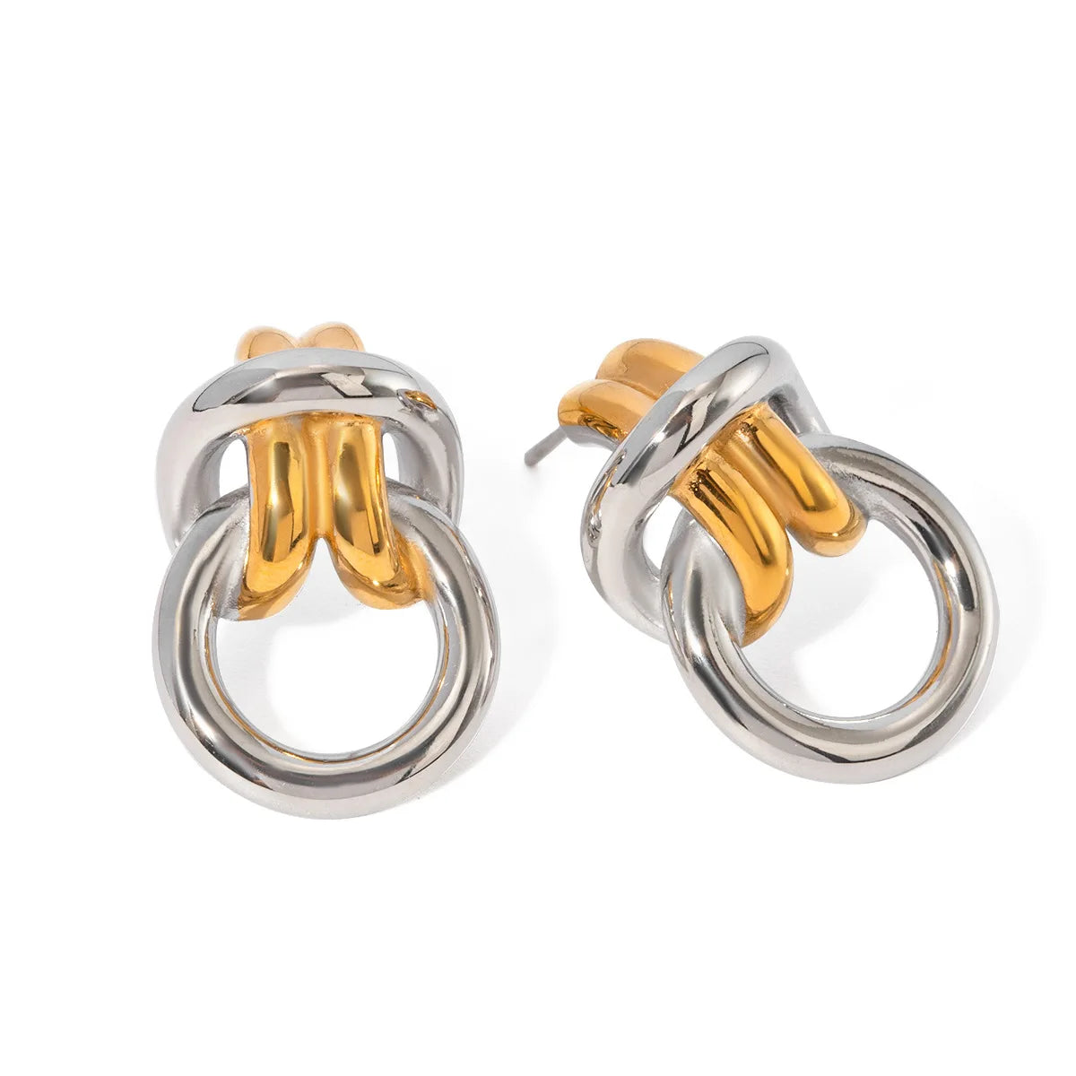 N&S 18K Gold Stainless Steel Two-Tone Minimalist Rope Knot Stud Earrings Elegant and Stylish Trendy Geometric Design for Gift