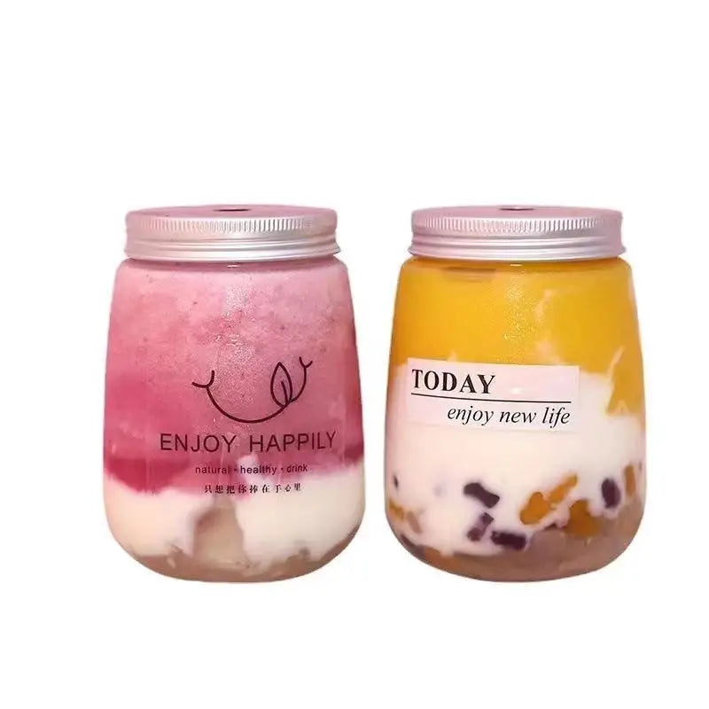 Hot Sale 360ml PET U-Shaped Plastic Bottle for Milk Tea Disposable Juice with Aluminium Cap Screw Seal Screen Printed Packaging