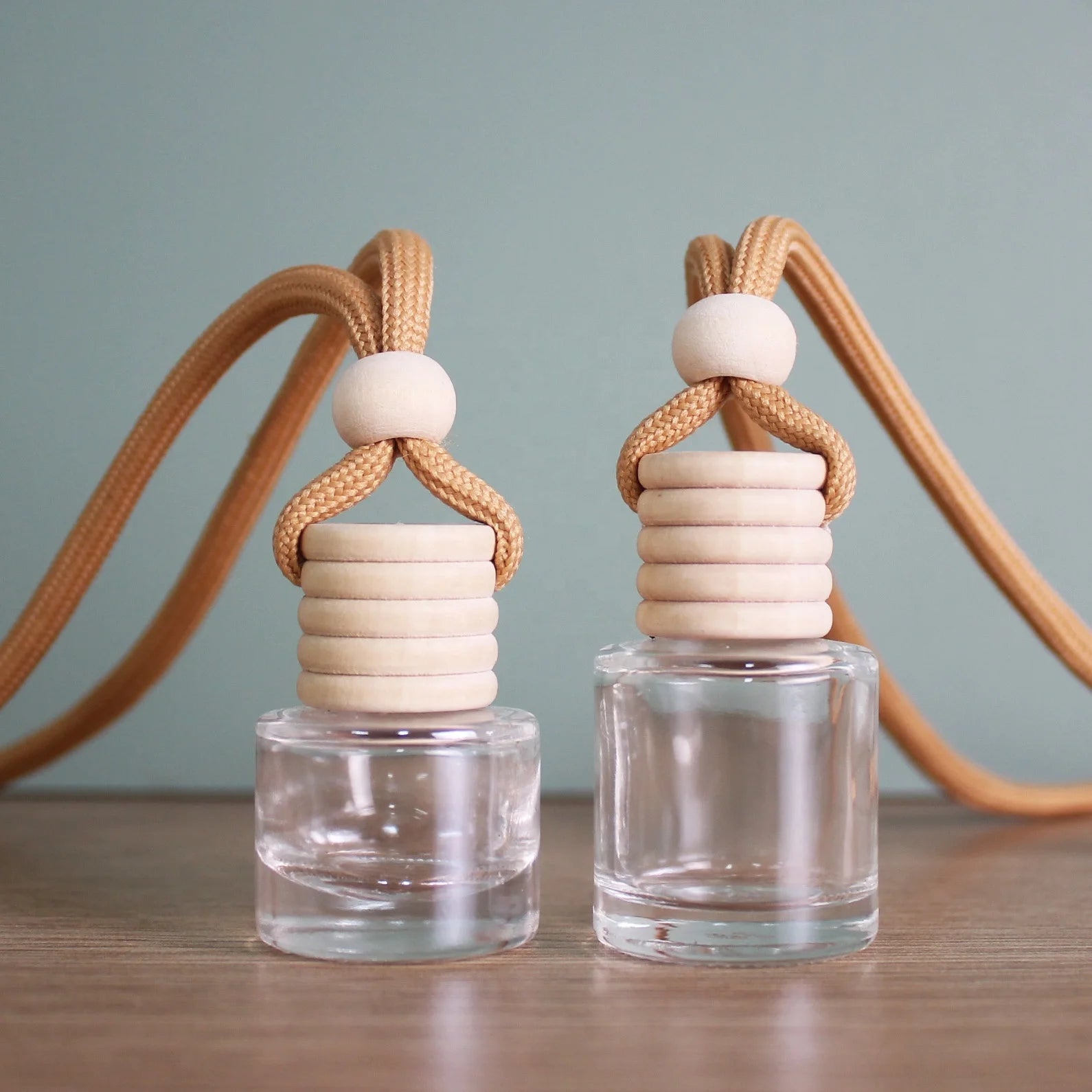 5ml 8ml 12ml Cylinder Shaped Transparent Car Air Freshener Empty Glass Bottle Wooden Cap Car Hanging Perfume Bottle