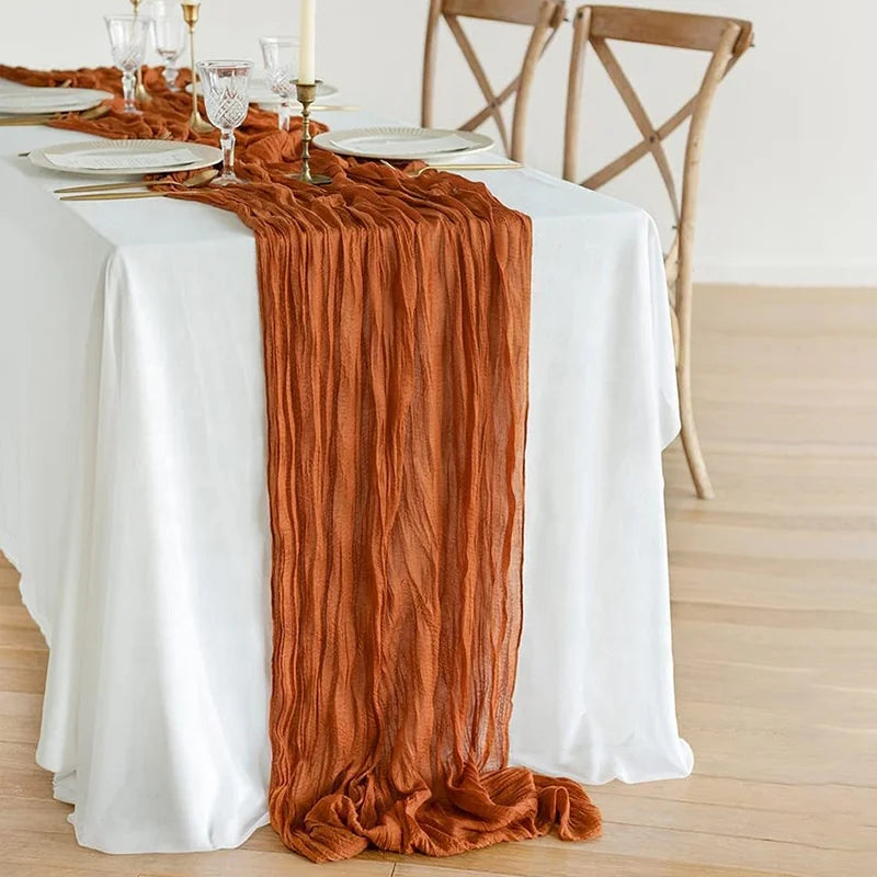 Wrinkles Gauze Table Runner Cover Tablecloth for Wedding Birthday Home Table Banquets Arches Decor Runners