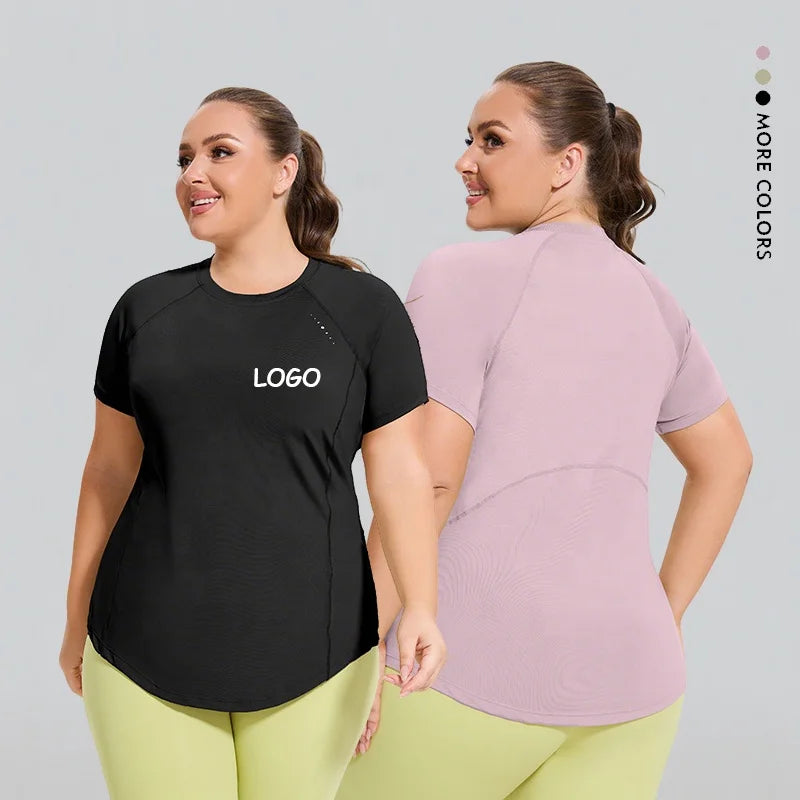Women's Elastic Soft Basic Active Tops Loose Yoga Sport Running Quick Dry Plus Size Spandex/Polyester Crew Neck Short Sleeve