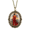 Vintage Cameo Necklace with Pocket Watch Pendant Antique Bronze Oval Choker for Women Jewelry Gift for Her Birthday Christmas