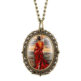 Vintage Cameo Necklace with Pocket Watch Pendant Antique Bronze Oval Choker for Women Jewelry Gift for Her Birthday Christmas