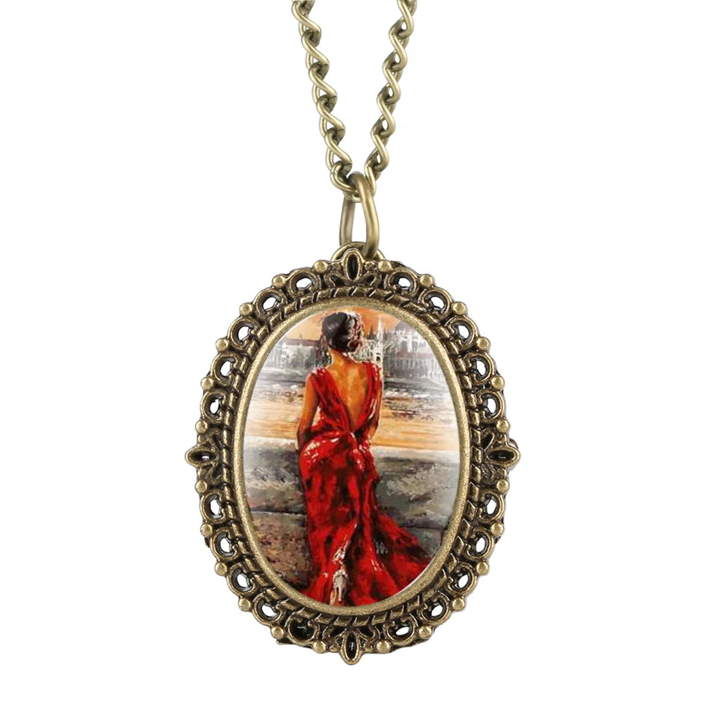 Vintage Cameo Necklace with Pocket Watch Pendant Antique Bronze Oval Choker for Women Jewelry Gift for Her Birthday Christmas