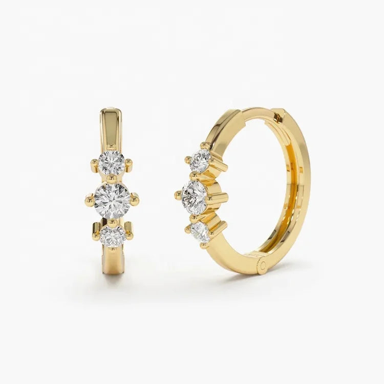 LOZRUNVE Gold Filled Jewelry Accessories Sterling Silver Three Stone Huggie Hoop Earring Ear Ring
