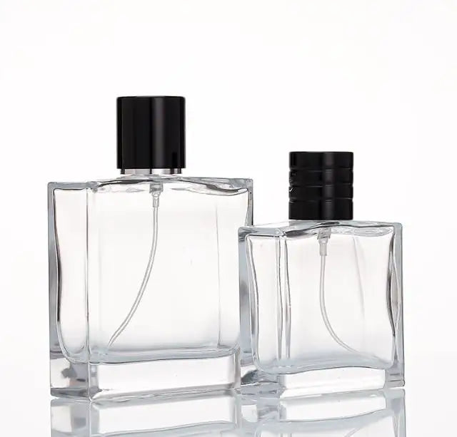 Luxury Perfume Glass Bottle 30ml 50ml  square Men Glass Empty Crimp Perfume Bottle