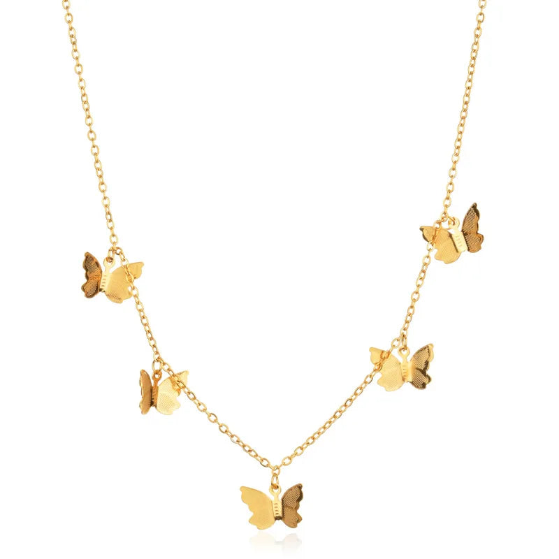 2022 Wholesale 14K Gold Plate Layered Initial butterfly   Necklace Cute Capital Stainless Steel  Necklaces for Women