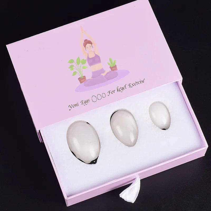 HZ Natural Nephrite Jade Yoni Eggs for Kegel Exercise Natural White Jade Yoni Egg Set
