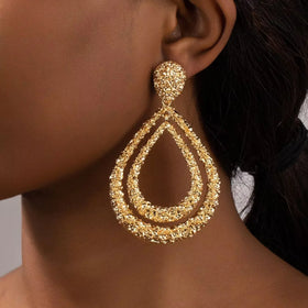 Fashion Double Layers Water Drop Earrings Women Big Gold Statement Earrings 2024 Jewelry (KER809)