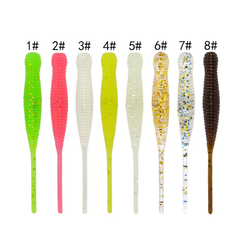 Factory Mini TPE Rock Soft Lure 0.3g 44mm 12pcs/bag Artificial Soft Plastic Worm Lure Pin Tail  Fishing Tackle Soft Worm Baits