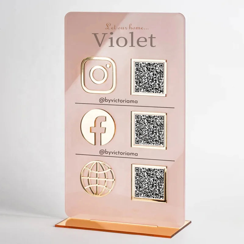 Modern Portable Table Top Logo Sign Eco-Friendly Mirror Acrylic QR Code Stand Plaque for Social Media Business Laser Cute Qr