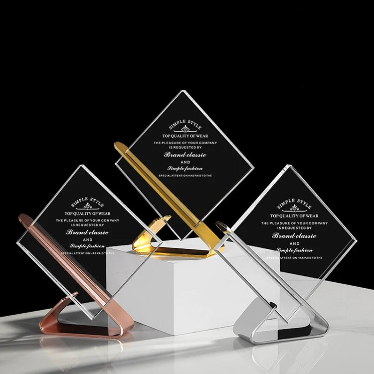 Gold Silver Bronze Metal Base Crystal Plaque Trophy Awards MH-NJ0240