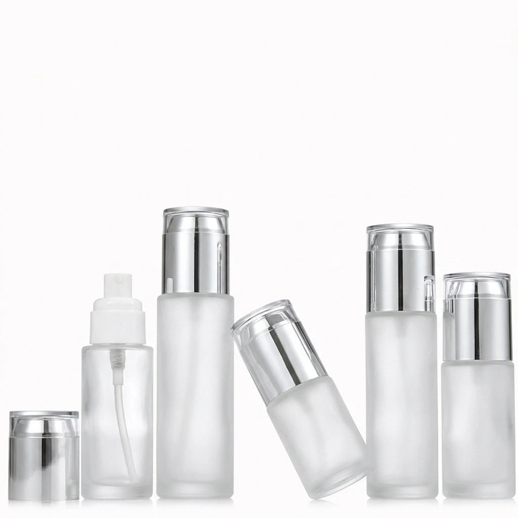 Matte Black 30ml-80ml Glass Clear Frosted Bottles 100pcs Screen Printed for Skin Care Serum Cosmetic Lotion Press Pump Dropper