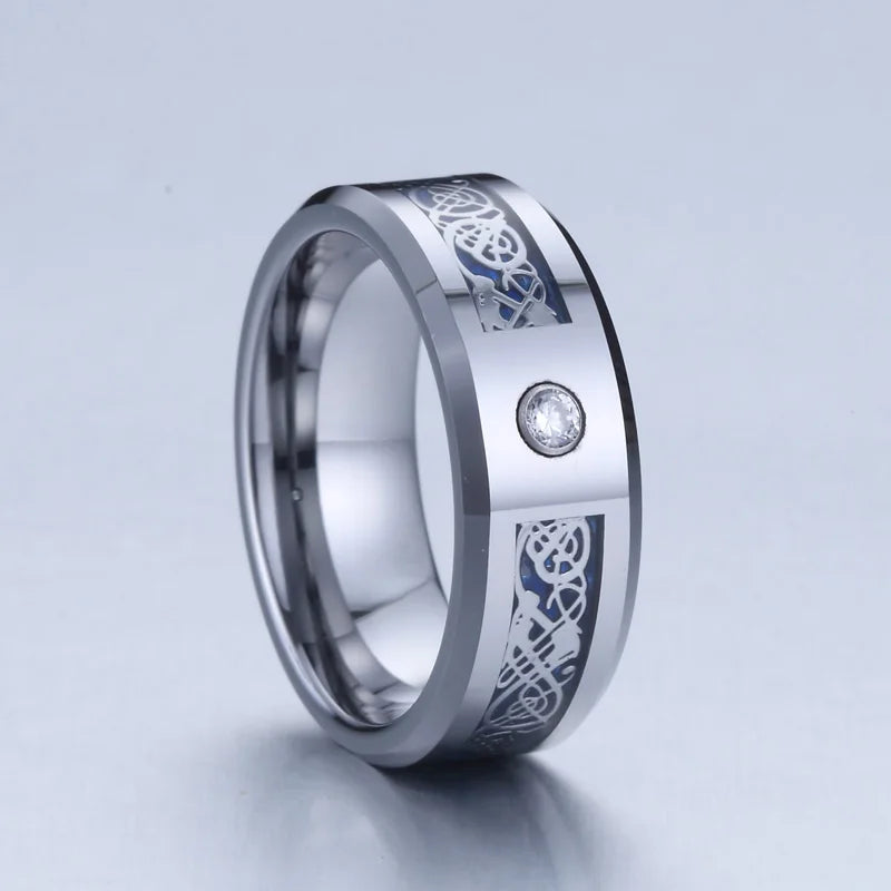Cz Diamond Silver Dragon Wedding Band Classic Tungsten Carbide Rings for Men Male Stone Anillos Joyas Hombre Bijoux Bague Homme